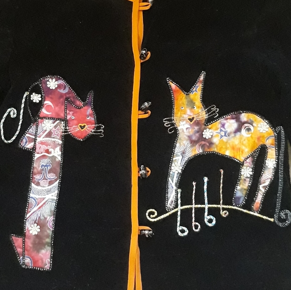 Vintage DK Daniel K Black + Orange Cat Creations Black Embellished Cardigan - Picture 7 of 14